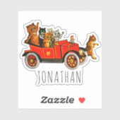  Funny Cartoon Cats Kittens in Classic Car Sticker (Vel)