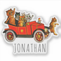 Funny Cartoon Cats Kittens in Classic Car