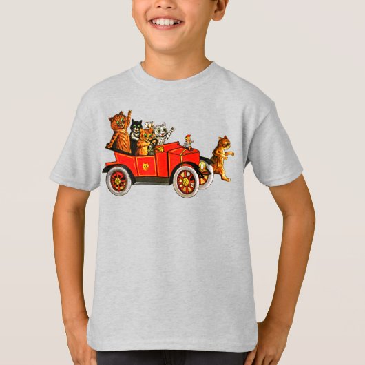  Funny Cartoon Cats Kittens in Classic Car T-shirt (Voorkant)