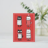 Funny Cartoon Cats Lover Red Meowy Christmas Briefkaart (Staand voorkant)