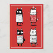 Funny Cartoon Cats Lover Red Meowy Christmas Briefkaart (Voorkant)