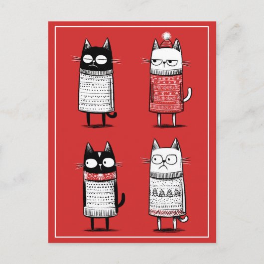 Funny Cartoon Cats Lover Red Meowy Christmas Briefkaart (Voorkant)