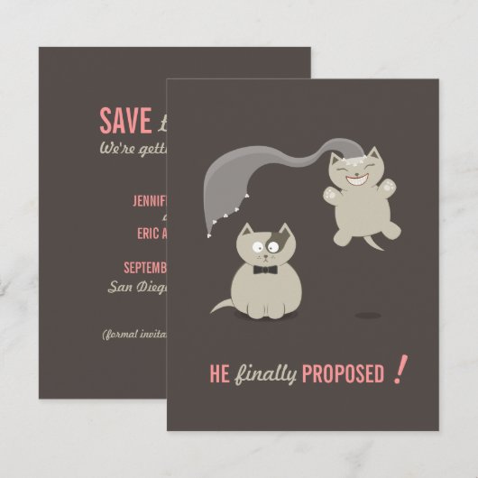 Funny Cartoon Cats - Sparen de uitnodiging van de  (Voorkant / Achterkant)