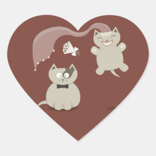 Funny Cartoon Cats Trouwstickers Hart Sticker