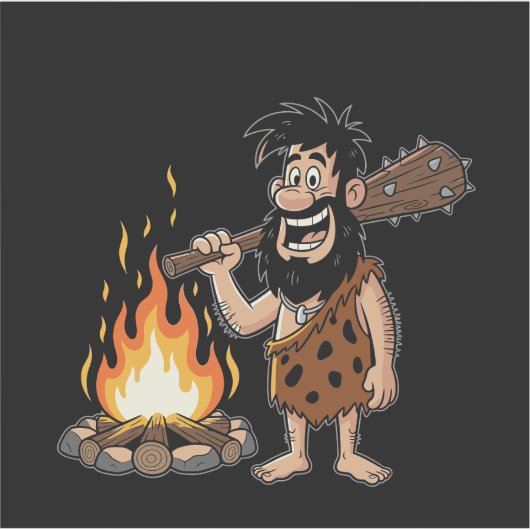Funny Cartoon Caveman beroemd gemaakt door Campfir Sticker (Voorkant)