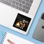 Funny Cartoon Caveman beroemd gemaakt door Campfir Sticker (Laptop met iPhone)