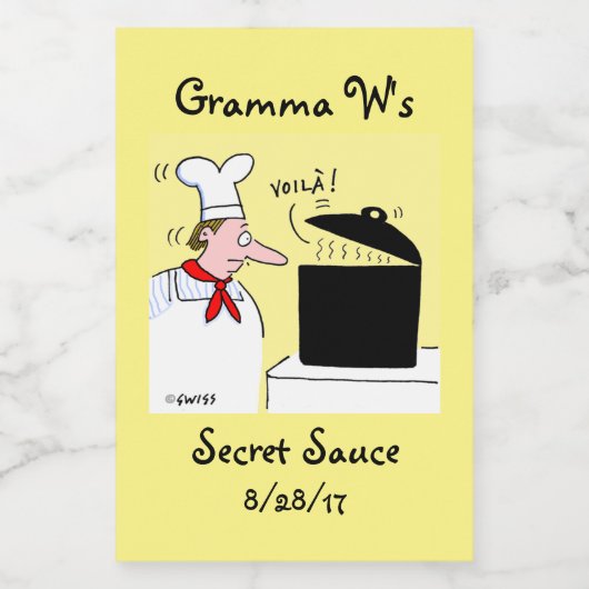 Funny Cartoon Chef met Kettle op Stove Voedselcontainer Etiket (Enkel label)