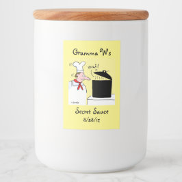 Funny Cartoon Chef met Kettle op Stove Voedselcontainer Etiket