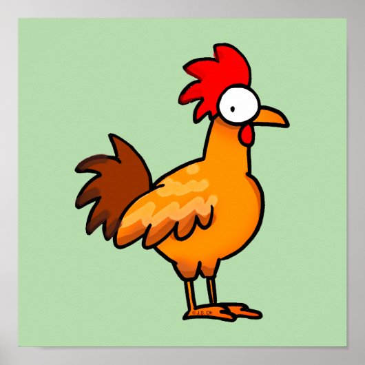 Funny Cartoon Chicken Illustration Poster (Voorkant)