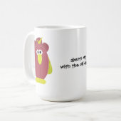 Funny Cartoon Chicken met Gezegde Koffiemok (Voorkant links)