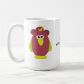 Funny Cartoon Chicken met Gezegde Koffiemok (Links)