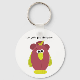 Funny Cartoon Chicken met Gezegde Sleutelhanger