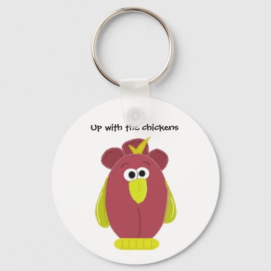 Funny Cartoon Chicken met Gezegde Sleutelhanger (Voorkant)