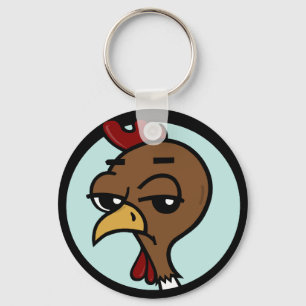 FUNNY CARTOON CHICKEN ROND SLEUTELHANGER
