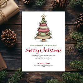 Funny cartoon Christmas tree greeting card Feestdagenkaart