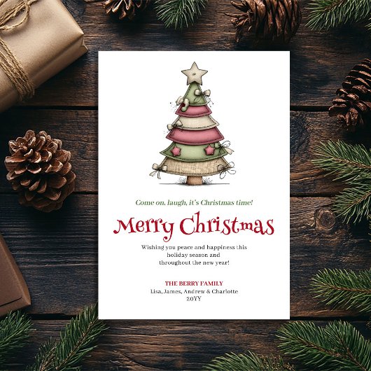 Funny cartoon Christmas tree greeting card Feestdagenkaart