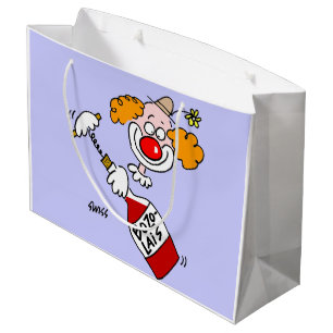 Funny Cartoon Clown Opening Bottle of Wine Large Cadeautasje