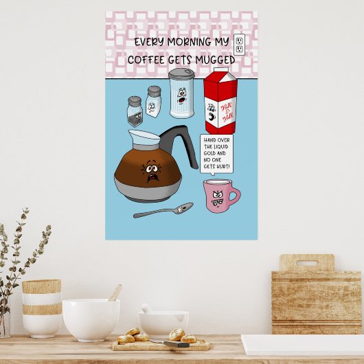 Funny Cartoon Coffee Pun Poster (Keuken)
