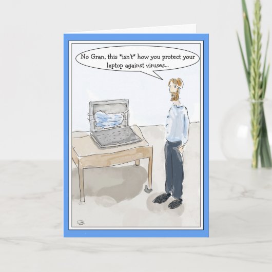 Funny Cartoon Computer Virus Card voor Mannen Kaart (Voorkant)