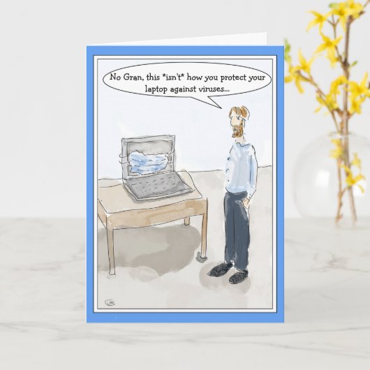 Funny Cartoon Computer Virus Card voor Mannen Kaart (Gele Bloem)
