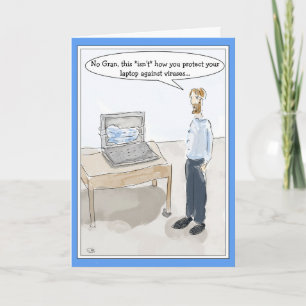 Funny Cartoon Computer Virus Card voor Mannen Kaart
