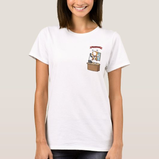 Funny Cartoon Corgi Receptionist Hanging Upside T-shirt (Voorkant)