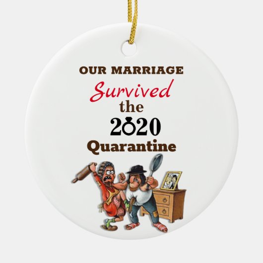 Funny Cartoon Couple Marriage 2020 Quarantine Keramisch Ornament (Voorkant)