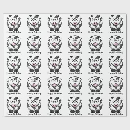 Funny Cartoon Cow met roze Nose Happy Birthday Cadeaupapier (Vlak)