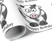 Funny Cartoon Cow met roze Nose Happy Birthday Cadeaupapier (Rol Hoek)