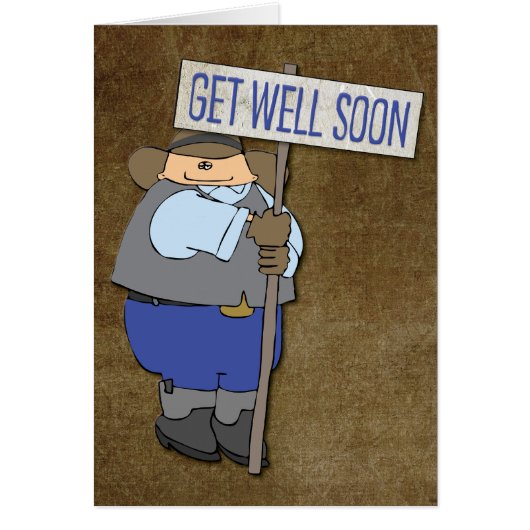 Funny Cartoon Cowboy Get-Well Card (Voorkant)