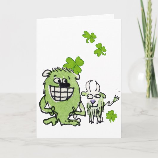 Funny Cartoon Creatures St. Paddys Day Greeting Ca Kaart (Voorkant)