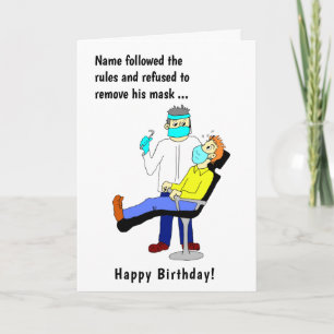Funny Cartoon Dentist Face Masker Male Birthday Kaart
