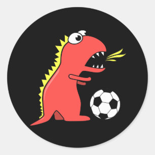 Funny Cartoon Dinosaur die Soccer Black speelt Ronde Sticker