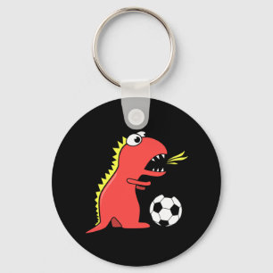 Funny Cartoon Dinosaur die Soccer Black speelt Sleutelhanger