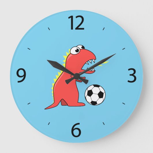 Funny Cartoon Dinosaur Soccer Kinderen Grote Klok (Voorkant)