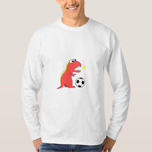 Funny Cartoon Dinosaur Soccer Male Long Hoeve T-shirt