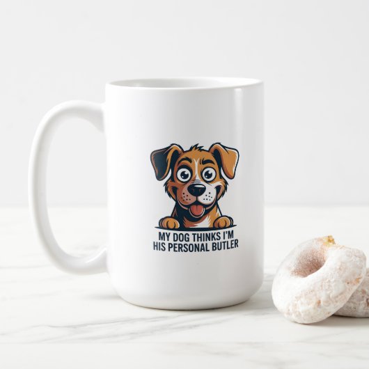 Funny Cartoon Dog Butler Quote Koffiemok (Met donut)
