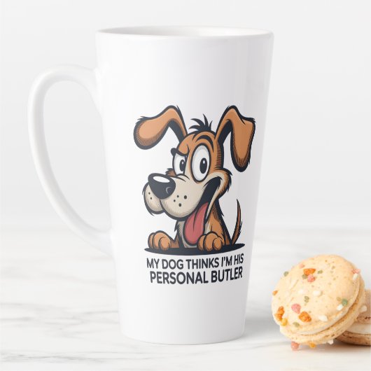 Funny Cartoon Dog Butler Quote Latte Mok (In situ)