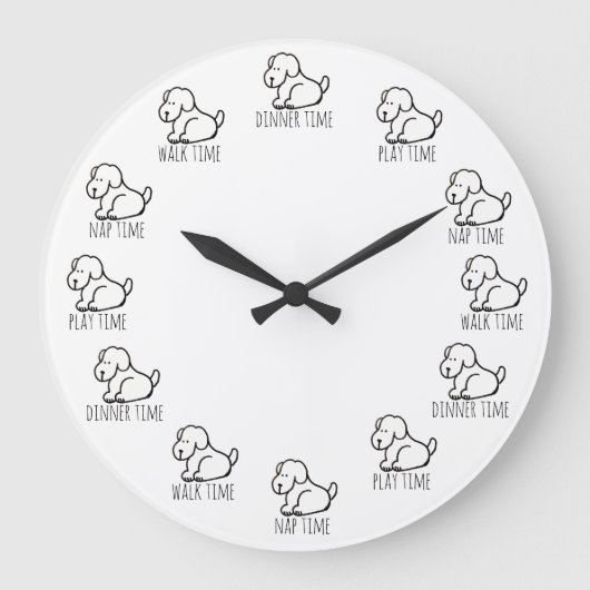 Funny Cartoon Dog Dinner Play Walk Nap Time Clock Grote Klok (Voorkant)
