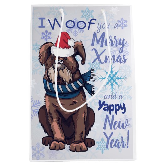 Funny Cartoon Dog kerstgroet Medium Cadeauzakje (Voorkant)