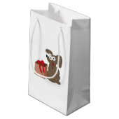 Funny Cartoon Dog met Cadeau Klein Cadeauzakje (Achterkant Gekanteld)