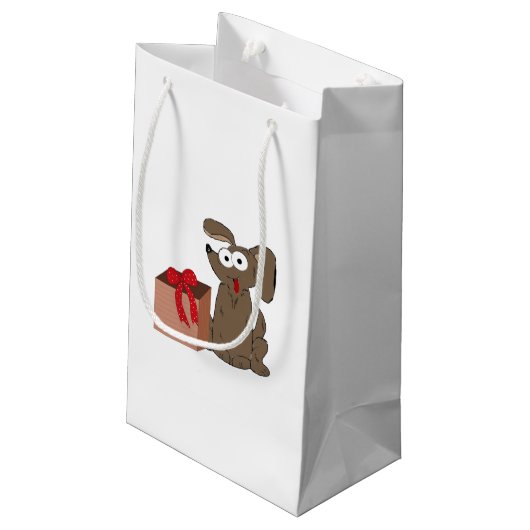 Funny Cartoon Dog met Cadeau Klein Cadeauzakje (Achterkant Gekanteld)