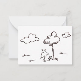 Funny Cartoon Dog Under Tree Drawing Notitiekaartje