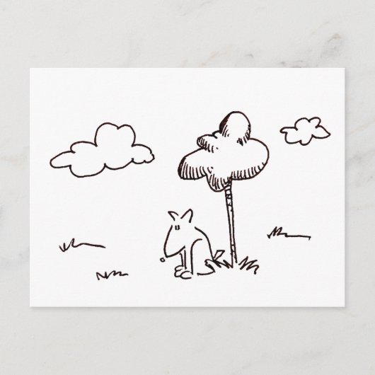 Funny Cartoon Dog Under Tree Drawing Post Card Briefkaart (Voorkant)