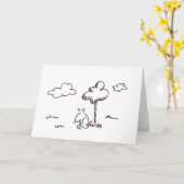 Funny Cartoon Dog Under Tree Line Drawing Card Kaart (Gele Bloem)