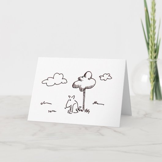 Funny Cartoon Dog Under Tree Line Drawing Card Kaart (Voorkant)