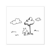 Funny Cartoon Dog Under Tree Line Drawing Zelfinktende Stempel (Design)