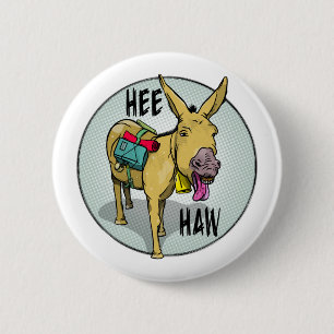 FUNNY CARTOON DONKEY HEE HAW RONDE BUTTON 5,7 CM