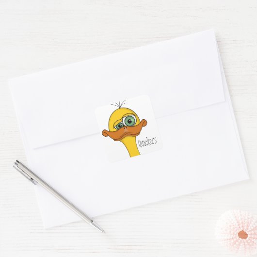 Funny Cartoon Duck Vierkante Sticker (Envelop)