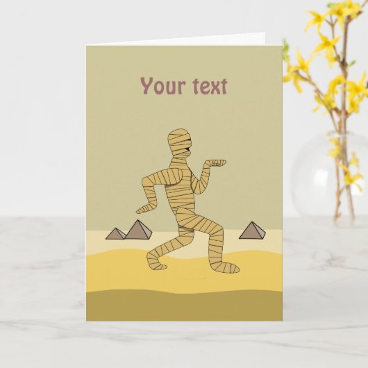 Funny Cartoon Egyptian Mummy Pyramids Custom Kaart (Gele Bloem)